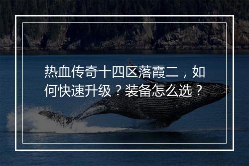 热血传奇十四区落霞二，如何快速升级？装备怎么选？