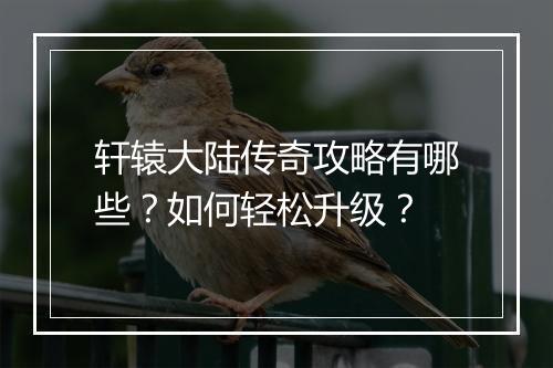 轩辕大陆传奇攻略有哪些？如何轻松升级？