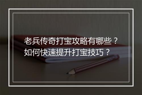 老兵传奇打宝攻略有哪些？如何快速提升打宝技巧？
