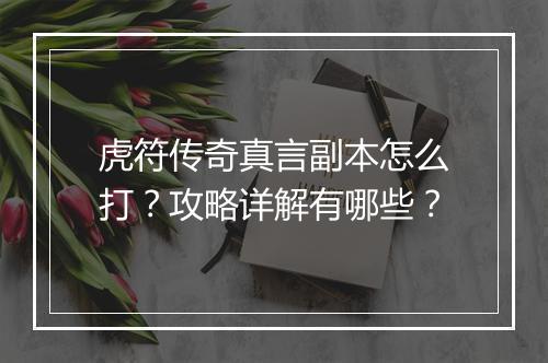 虎符传奇真言副本怎么打？攻略详解有哪些？