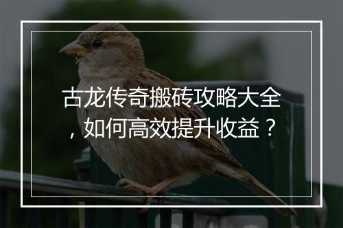 古龙传奇搬砖攻略大全，如何高效提升收益？