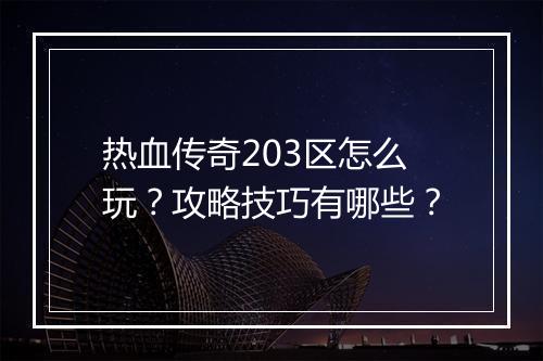 热血传奇203区怎么玩？攻略技巧有哪些？
