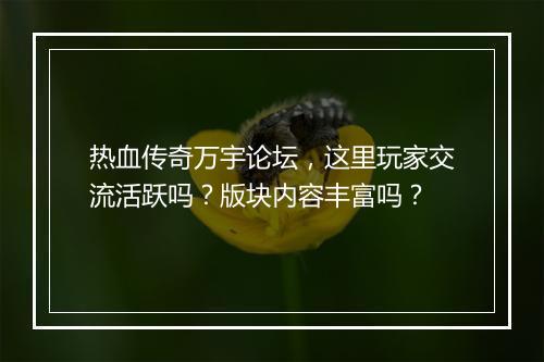 热血传奇万宇论坛，这里玩家交流活跃吗？版块内容丰富吗？