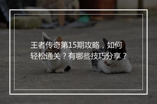 王者传奇第15期攻略，如何轻松通关？有哪些技巧分享？