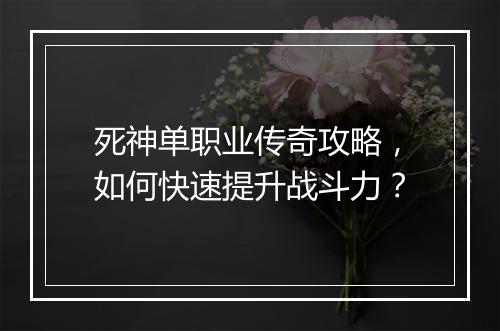 死神单职业传奇攻略，如何快速提升战斗力？