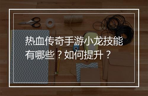热血传奇手游小龙技能有哪些？如何提升？