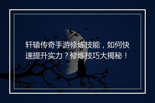 轩辕传奇手游修炼技能，如何快速提升实力？修炼技巧大揭秘！