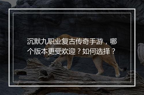 沉默九职业复古传奇手游，哪个版本更受欢迎？如何选择？