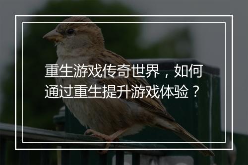 重生游戏传奇世界，如何通过重生提升游戏体验？