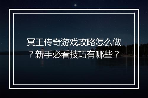 冥王传奇游戏攻略怎么做？新手必看技巧有哪些？
