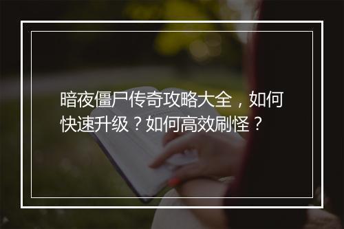 暗夜僵尸传奇攻略大全，如何快速升级？如何高效刷怪？