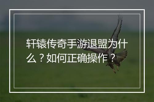 轩辕传奇手游退盟为什么？如何正确操作？