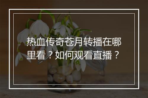 热血传奇苍月转播在哪里看？如何观看直播？