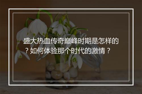 盛大热血传奇巅峰时期是怎样的？如何体验那个时代的激情？