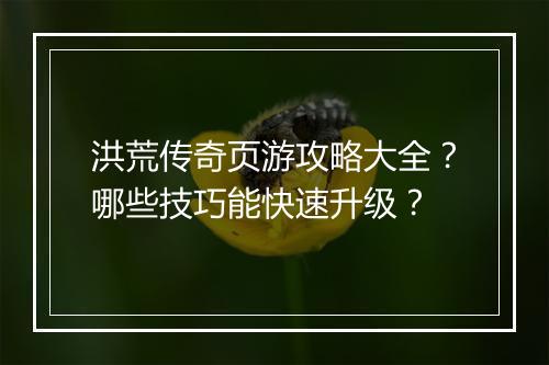 洪荒传奇页游攻略大全？哪些技巧能快速升级？