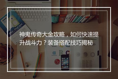 神鬼传奇大金攻略，如何快速提升战斗力？装备搭配技巧揭秘