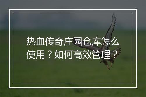 热血传奇庄园仓库怎么使用？如何高效管理？