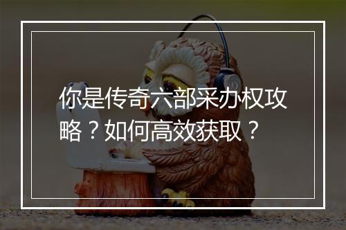 你是传奇六部采办权攻略？如何高效获取？
