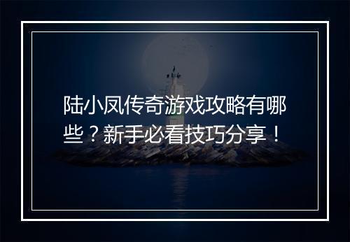 陆小凤传奇游戏攻略有哪些？新手必看技巧分享！