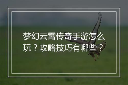 梦幻云霄传奇手游怎么玩？攻略技巧有哪些？