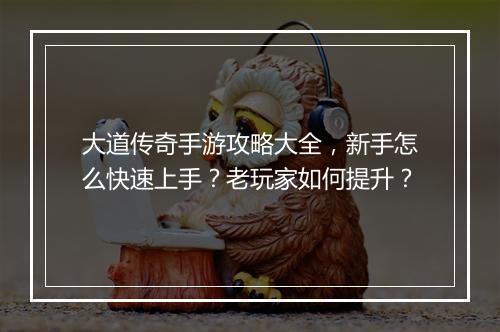 大道传奇手游攻略大全，新手怎么快速上手？老玩家如何提升？