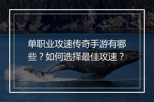单职业攻速传奇手游有哪些？如何选择最佳攻速？
