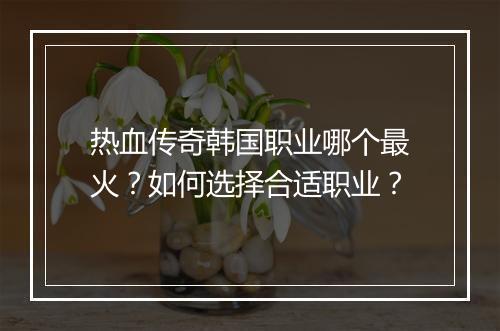 热血传奇韩国职业哪个最火？如何选择合适职业？