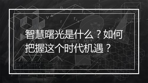 智慧曙光是什么？如何把握这个时代机遇？