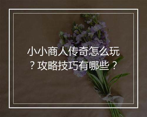 小小商人传奇怎么玩？攻略技巧有哪些？