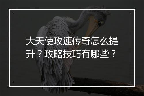 大天使攻速传奇怎么提升？攻略技巧有哪些？