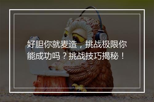好胆你就麦造，挑战极限你能成功吗？挑战技巧揭秘！