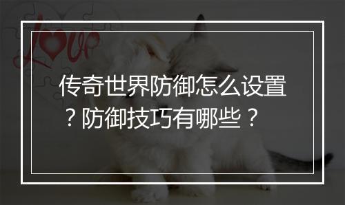 传奇世界防御怎么设置？防御技巧有哪些？