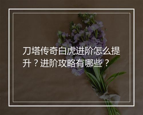 刀塔传奇白虎进阶怎么提升？进阶攻略有哪些？