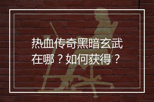 热血传奇黑暗玄武在哪？如何获得？