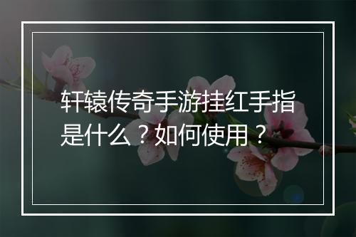 轩辕传奇手游挂红手指是什么？如何使用？