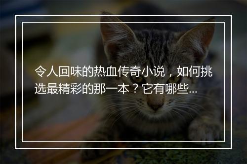 令人回味的热血传奇小说，如何挑选最精彩的那一本？它有哪些亮点？
