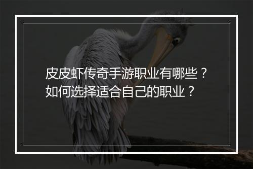 皮皮虾传奇手游职业有哪些？如何选择适合自己的职业？