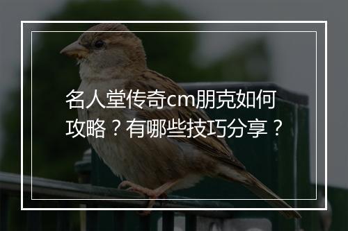 名人堂传奇cm朋克如何攻略？有哪些技巧分享？
