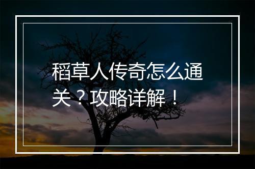 稻草人传奇怎么通关？攻略详解！