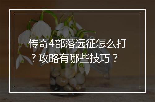 传奇4部落远征怎么打？攻略有哪些技巧？