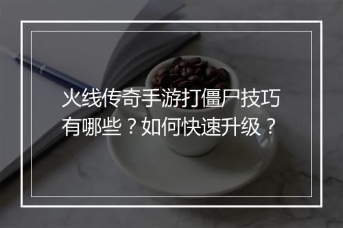 火线传奇手游打僵尸技巧有哪些？如何快速升级？