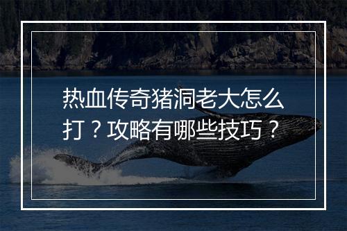 热血传奇猪洞老大怎么打？攻略有哪些技巧？