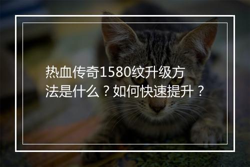 热血传奇1580纹升级方法是什么？如何快速提升？