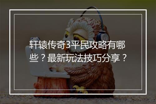 轩辕传奇3平民攻略有哪些？最新玩法技巧分享？