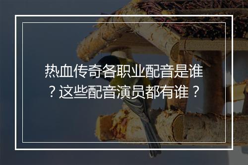热血传奇各职业配音是谁？这些配音演员都有谁？