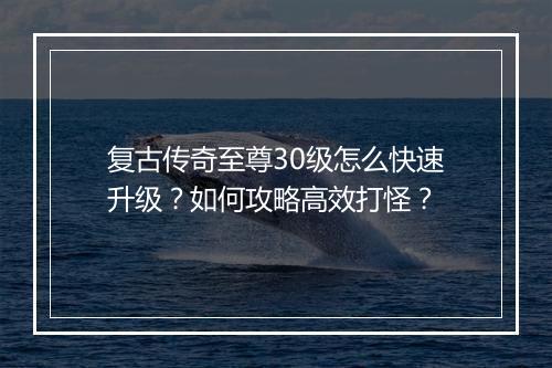 复古传奇至尊30级怎么快速升级？如何攻略高效打怪？