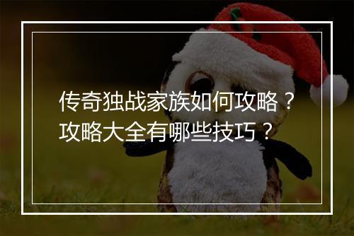 传奇独战家族如何攻略？攻略大全有哪些技巧？