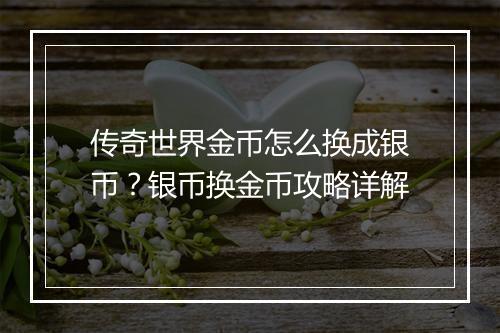 传奇世界金币怎么换成银币？银币换金币攻略详解