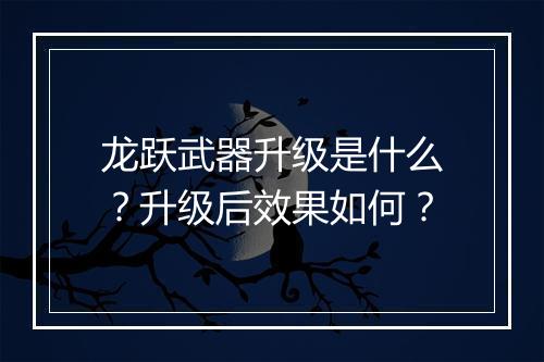 龙跃武器升级是什么？升级后效果如何？