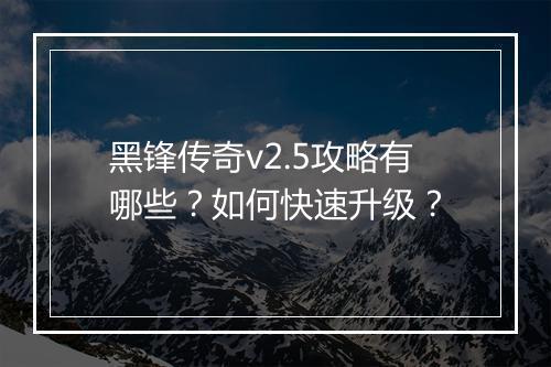 黑锋传奇v2.5攻略有哪些？如何快速升级？